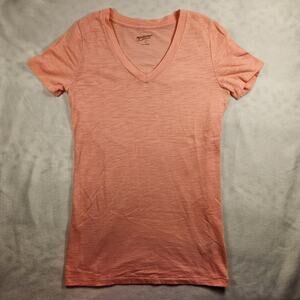ARIZONA JEAN CO Sheer Layering Stretchy Coral Pink V-Neck Tee Shirt - Small